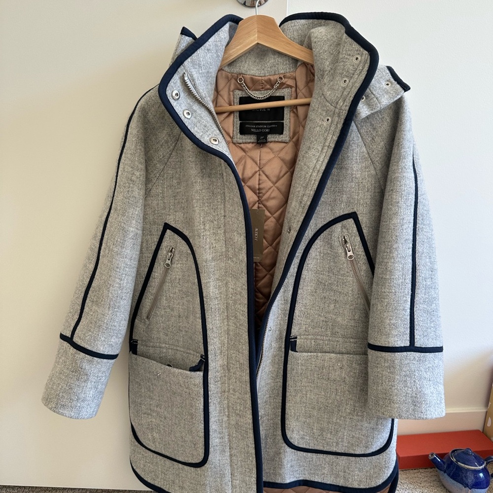J. Crew Heather Gray Utility Jacket with Dark Blue Accents